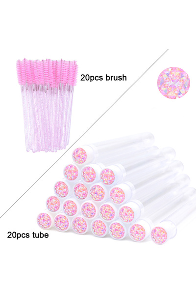 Choice3 مجموعة من 20 فرشاة لتطويل الرموش مع أنابيب زجاجية وردية اللون، تتضمن ...