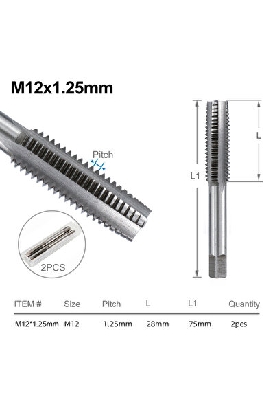 Choice15 قطعتان من مثقاب لولبي M12x1.25 CMCP، قطعتان من مثقاب لولبي HSS M2، M...