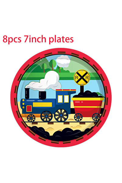 Choice1 8pcs-7inch-MM214 Railway Train Themed Disposable Tableware Plates Nap...