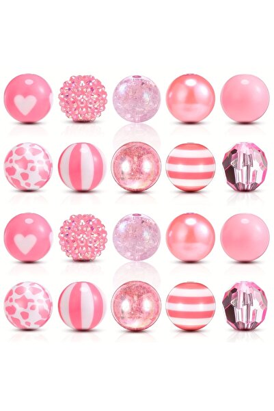 Choice4 Pink 20 Pcs Chunky Bubblegum Beads Fal Beads Pen Beads Large Rhinesto...