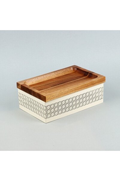 Generic Wooden Serving Plate with Decorative Metal Base