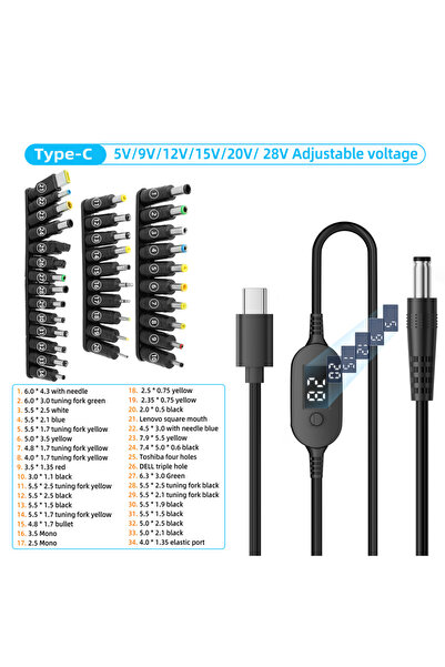 Choice 140W-TYX-PVC-34in3 USB C to DC Power Cable 140W Type C to 5V 9V 12V 15...