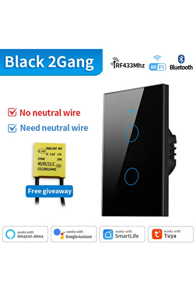 Choice8 مفتاح جداري ذكي TNCE WIFI Blakc ثنائي الفتحات TNCE Tuya WiFi+Bluetoot...