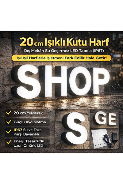 QUICKSIGN ✨ 20 cm Işıklı Kutu Harf – IP67 Su Geçirmez LED Tabela Harfleri ✨