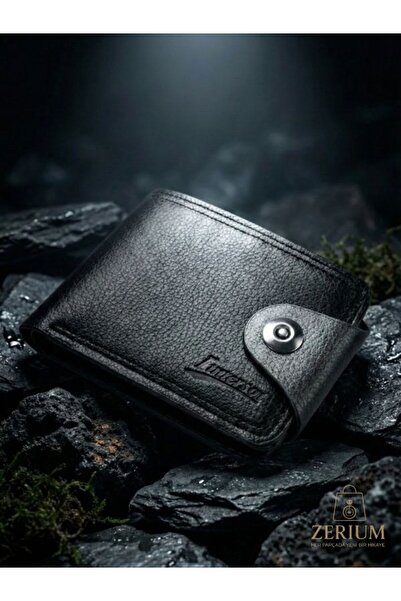 ZERİUM Pu Leather Black Quality Multi-Compartment Snap Closure Men's Wallet a...