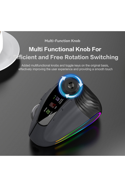 Choice ماوس Jomaa أسود اللون، بإضاءة خلفية RGB، لاسلكي عمودي، مزود بعجلة تمري...