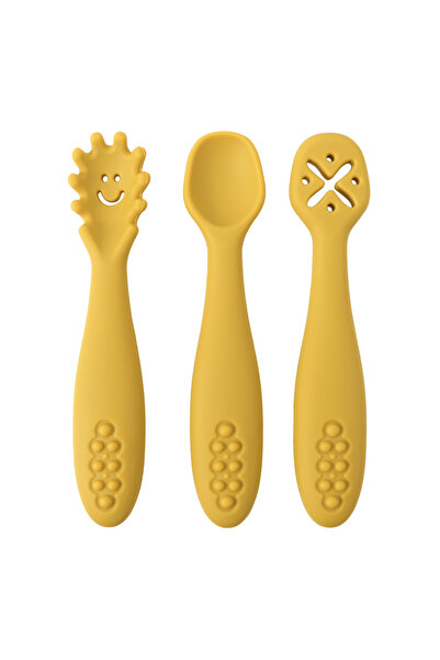 choice2 008-mustard 3PCS Silicone Spoon Fork For Baby Utensils Set Feeding Fo...