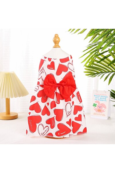 Choice4 L Red Spring Dog Princess Dress Heart Patten Pet Skirt Cute Dog‘s Sum...