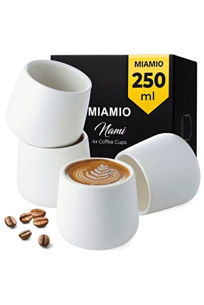 MIAMIO Set of 4 Coffee Mugs, Nami Collection, Ceramic, White, 250 ml