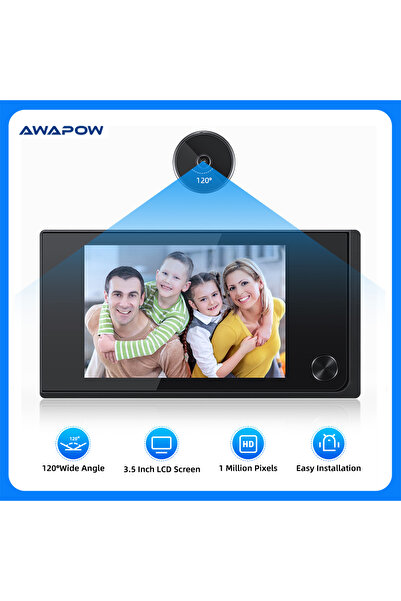 Choice1 كاميرا باب رقمية من بلاك أوابو، مقاس 3.5 بوصة، مزودة بجرس باب وشاشة L...