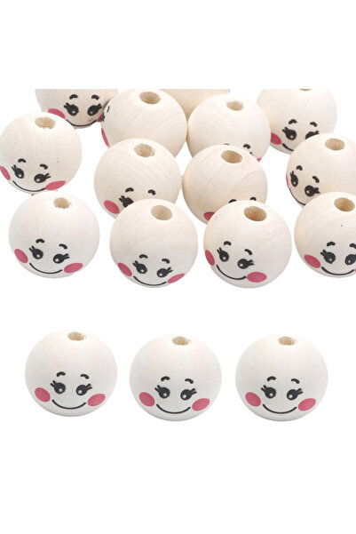 Choice6 20mm 10pcs C05334 10pcs 20mm Natural Color Wood Beads Round Smiling W...