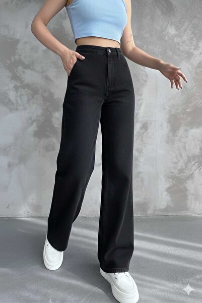 NWC Women's Lycra Black Super High Loose Jeans Palazzo Trousers