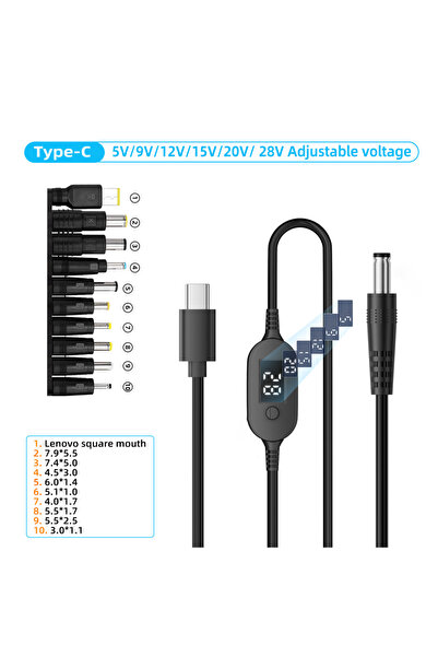 Choice4 140W-TYX-PVC-10in1 USB C to DC Power Cable 140W Type C to 5V 9V 12V 1...