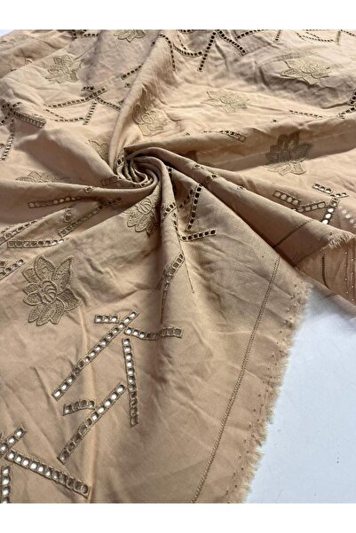 Kumaş sever Beige & Black Geometric Embroidered Scallop Fabric Width 150 cm P...