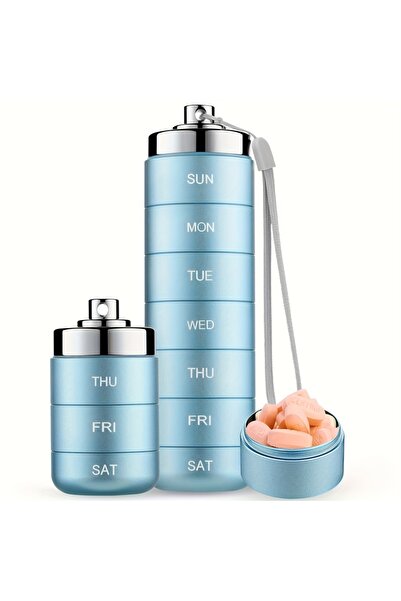 Choice3 منظم حبوب معدني أزرق مكون من 7 قطع، قابل للتكديس، محمول، مقاوم للماء،...