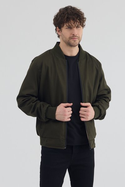 STONCS Men's Dark Khaki Cotton Double-Sided Seasonal Coat