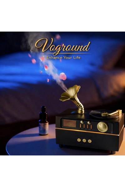Voground Aroma Difüzör Hava Nemlendirici Gramofon Vintage Ultrasonik Buhar Ar...