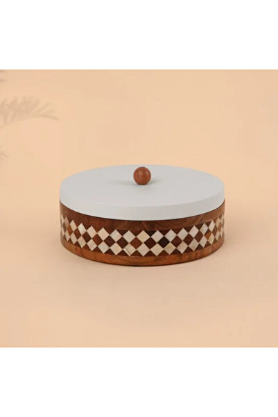 Generic Indian Wooden Storage Box with White Lid