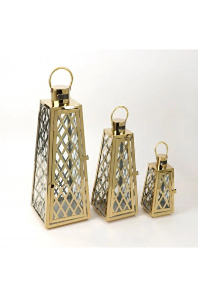 Generic Luxury Design Gold Steel Lantern Set 3 Pieces
