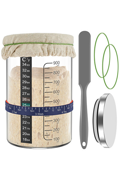 Choice4 B 900ML Sourdough Starter Jar Kit 900ml Clear Glass Sourdough Starter...