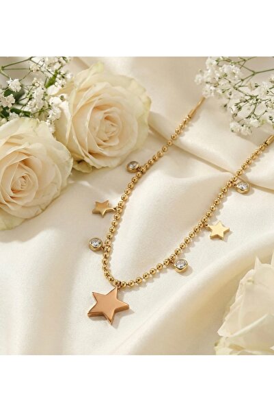 BEKLEMİN TAKILARI قلادة سلسلة دوريكا مرصعة بحجر الزركون الفولاذي ونجمة كبيرة