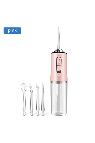 Choice1 جهاز تنظيف الأسنان بالماء الذكي المحمول باللون الوردي، مزود بـ 4 فوها...