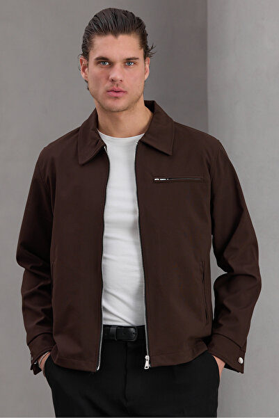 Bossago Erkek Siyah Modern Kesim Göğsü Fermuarlı Mevsimlik Ceket