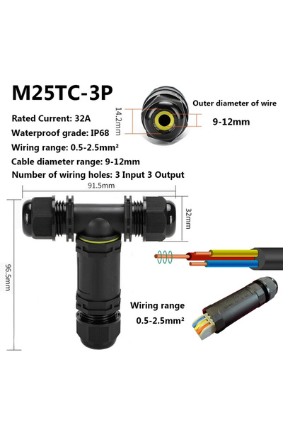 Choice43 M25TC-3P 9-12mm IP68 Waterproof Wire Quick Connection Connector 2 3 ...