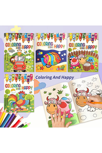 Choice كتاب تلوين "التلوين والمرح" مكون من 4 قطع - كتيب تلوين للأطفال من Unlk...