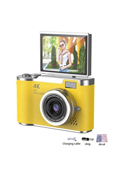Choice10 كاميرا رقمية صفراء بدون بطاقة، بدقة 4K، مزودة بفلاتر تجميل، وكاميرا ...