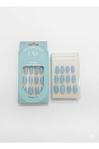 Las Beauty brand adhesive nails - Classic sky blue - 24 pieces