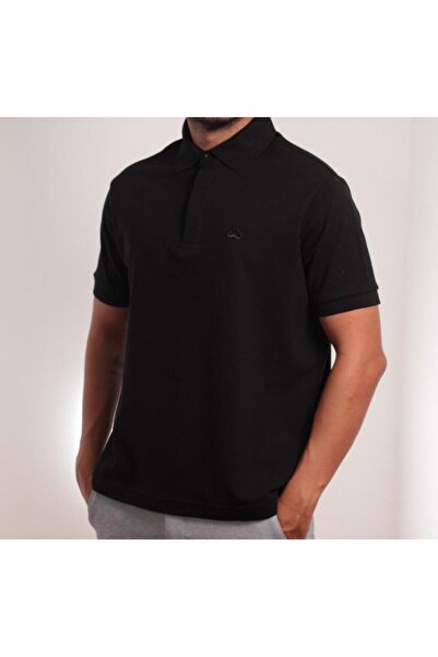 Regular Fit %100 Pamuk Oversize Polo Yaka Siyah T-shirt