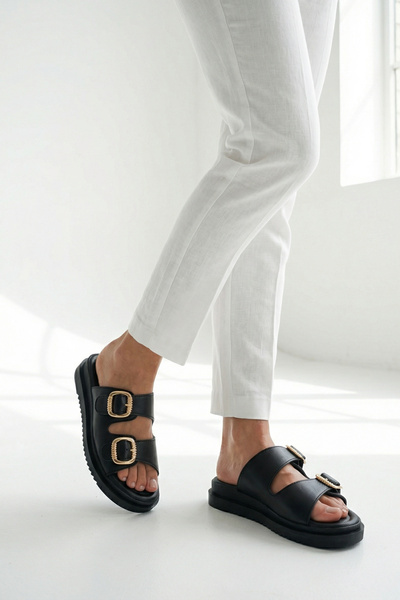 Riccon Γυναικείες Παντόφλες με Διπλή Πόρπη 00120403 Μαύρες