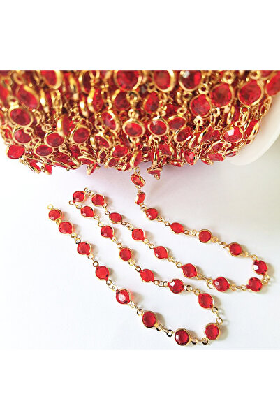 Choice3 A-Red-KC Gold 1 Meter 6mm Colorful Glass Beads per Chain for DIY Neck...