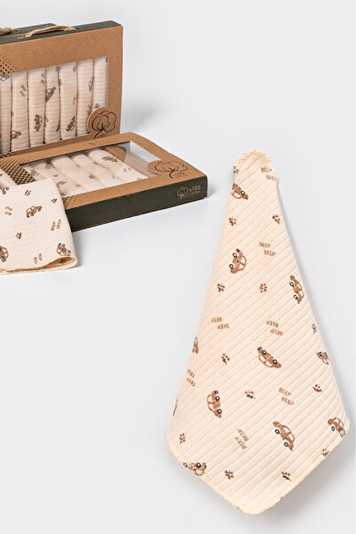 Bamoola 100% Cotton Set of 7 Brown Patterned Baby Mouth Wipes