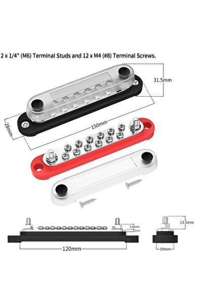Choice4 2PCS 2XM6 and 12XM4 DaierTek Car Terminal Blk Negative Bus Bar 12V 15...