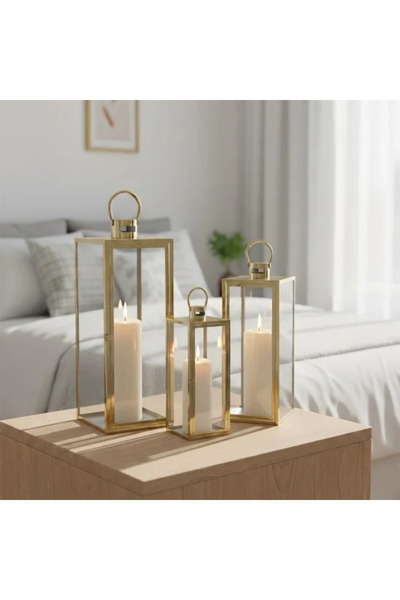 Generic Golden Stainless Steel Lantern Set - 3 Sizes