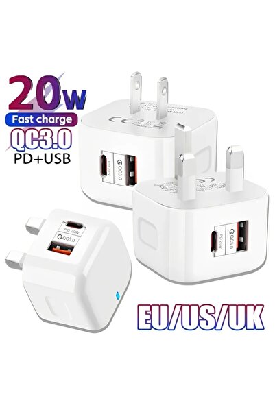 Choice شاحن حائط أبيض اللون بقوة 20 واط، مزود بمنفذين من النوع C وUSB-C بتقني...