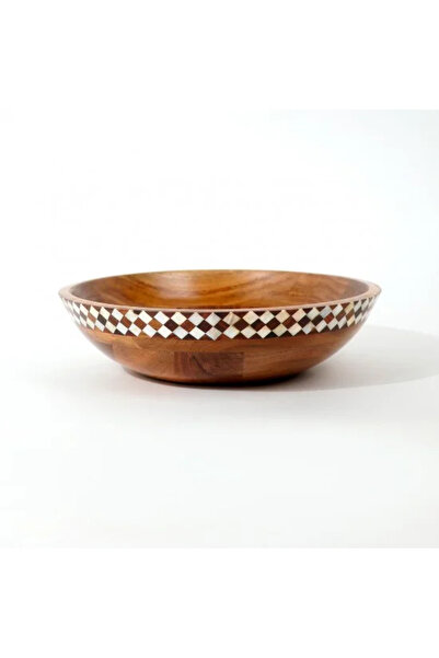 Generic Indian Wood Serving Plate with Geometric Inlay Design