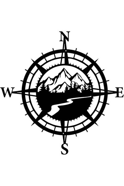 Mirfa لوحة جدارية خشبية بقاعدة ذاتية اللصق - أسود (بوصلة بحرية مع مركز جبلي)