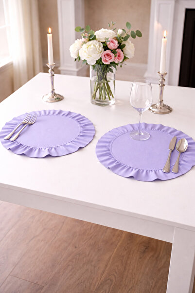 ŞAH TEXTILE DESIGN 2li lila pamuk keten fırfırlı amerikan servis supla seti