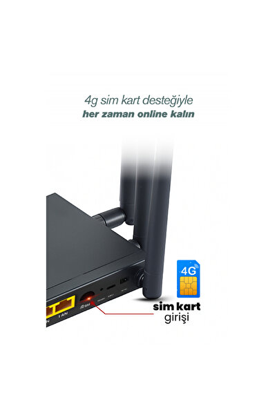 Midcom B825 300 Mbps 2.4 GHz. 4G/5G Sim Kartlı 4 Anten 4 Port RJ45 Taşınabilir Router Wifi 6 Modem