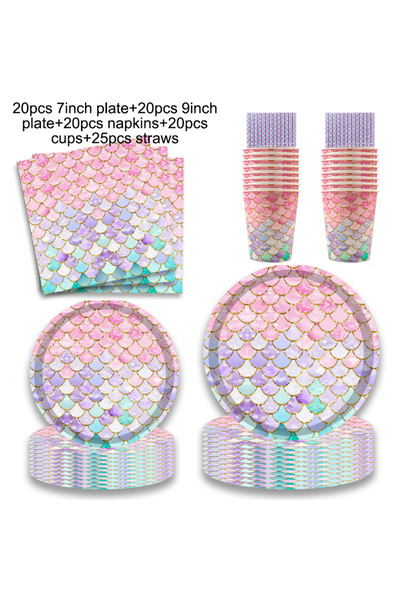 Choice13 105pcs set Mermaid Disposable Tableware Set Little Mermaid Paper Pla...