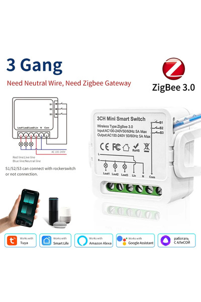 Choice مفتاح إضاءة ذكي ثلاثي المنافذ بتقنية تويا زيجبي 3.0، وحدة تحكم يدوية، ...