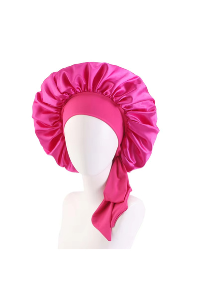 Choice5 قبعة نوم نسائية جديدة من الساتان بلون وردي فاقع من شين، مصنوعة من الس...