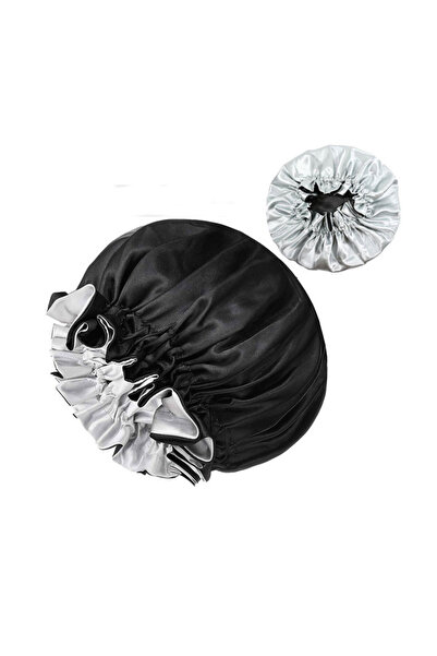 Choice1 قبعة ساتان سوداء ثنائية اللون، قطعة واحدة، قبعة حريرية للنوم، قبعة سا...