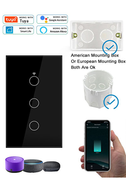 Choice8 مفاتيح ذكية Tuya سوداء ثلاثية الفتحات من GGBEE، سلك محايد أمريكي/لا ي...