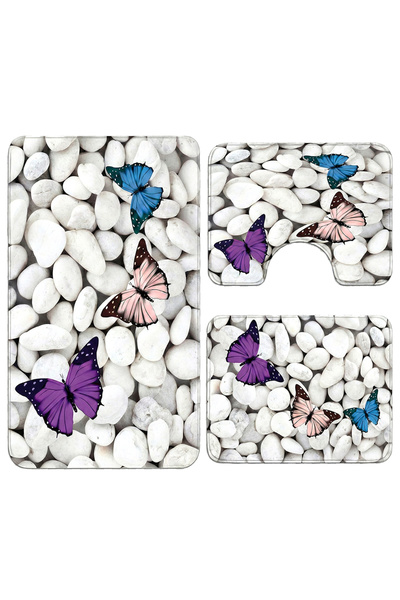OEM Anti-slip bath mat set, 3 pieces, decorative butterfly pattern