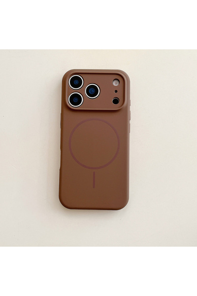 Choice44 جراب سيليكون بلون بني لهاتف آيفون 17 برو، يدعم الشحن اللاسلكي المغنا...