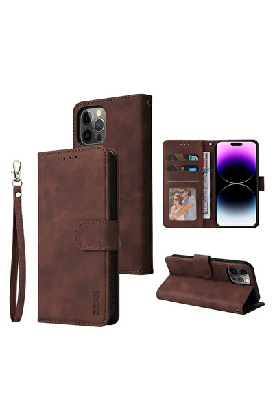 Choice54 غلاف هاتف جلد محفظة بلون القهوة، متوافق مع هواتف آيفون 17 إير، 17 بر...